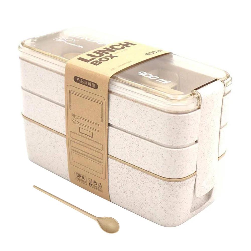 900ml zdravý materiál obědový box 3 vrstvy pšeničné slámy bento boxy mikrovlnná trouba nádobí na skladování potravin obědový box