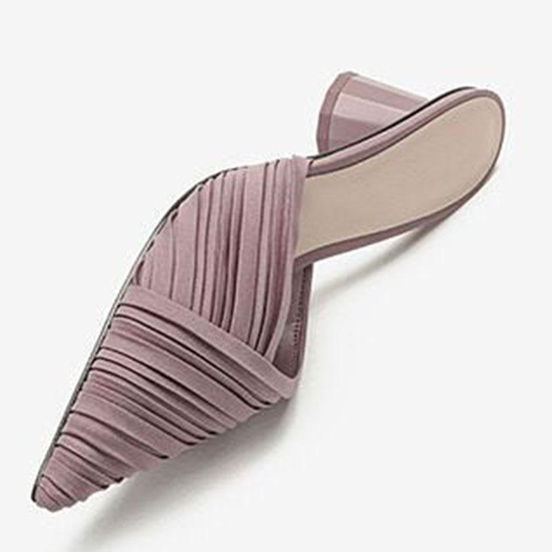 

WTEMPO Женские тапочки с запахом, летние однотонные с острым носком, дизайн на цилиндрическом каблуке, универсальные сандалии на высоком каблуке Sense, дышащие и легкие 34 розовый