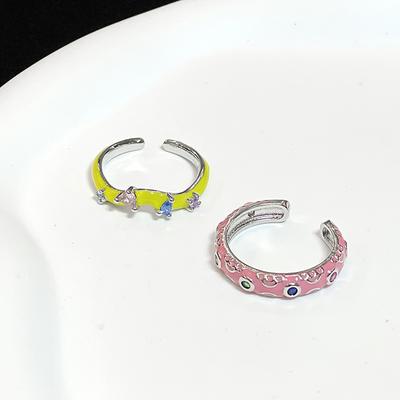 Retro Filigree Enamel Colorful Zircon Ring, Women'S High-End Sense Of Cuteness, Wind Temperament White Opening Adjustable Ring