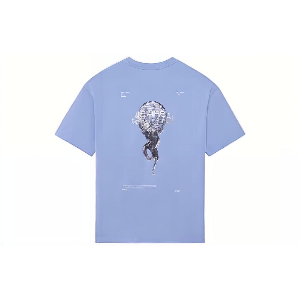 Li-Ning Solid Color Straight Cut Round Neck Short Sleeve T-Shirt Unisex Tops Blue AHSS641-3