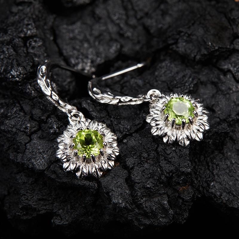 Multi-Color Treasure Earrings S925 Sterling Silver Natural Topaz Peridot Garnet Flower Stud Earrings Women