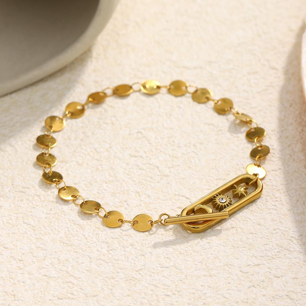 MamacitaSlay 316L Stainless Steel Celestial Sun Moon Star OT Chain Bracelet 18K Gold Plated Waterproof Jewelry For Women Gift