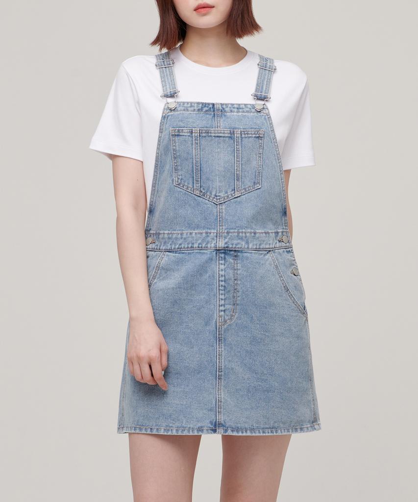 Musinsa Standard Woman Women'S Denim Overall Mini Dress [Light Indigo]