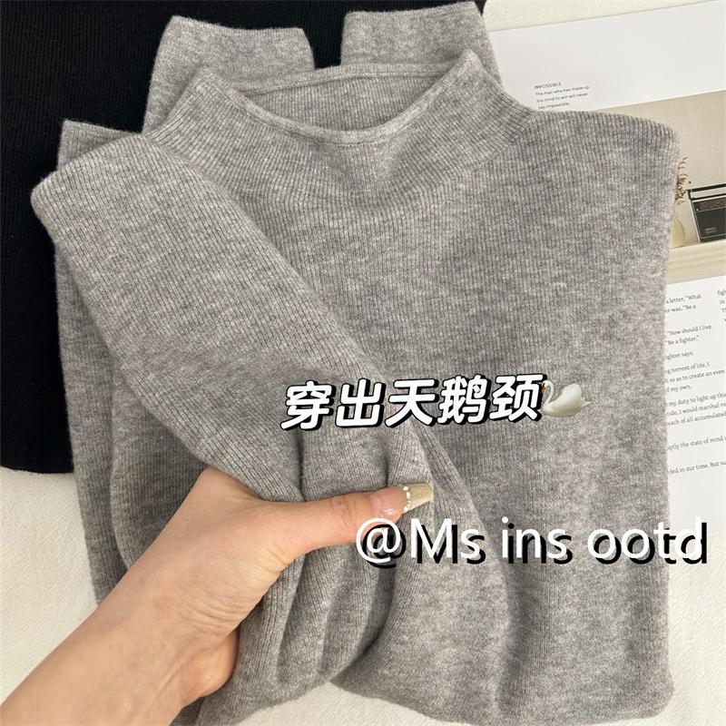 Autumn and Winter Small Stand-up Collar Milk Ffu Soft Waxy Bottoming Knitted Sweater Large Size Fat Mm Women's Sweater Simple Inner Top