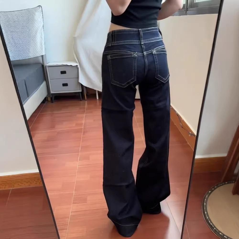 Women's Low Waist Flared Jeans Casual Denim Pants Vintage Streetwear Trousers