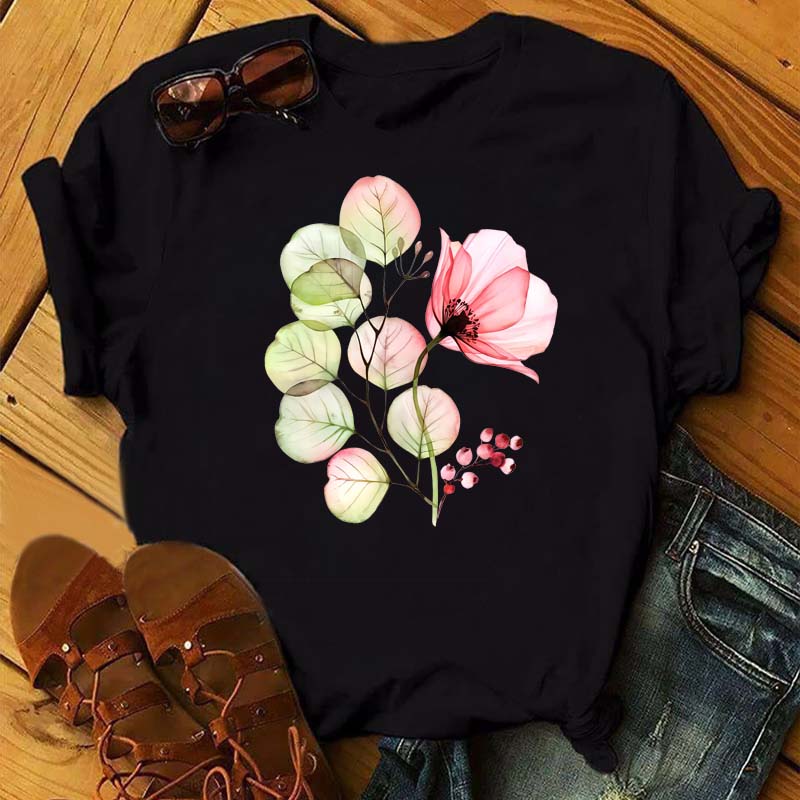 Maycaur Nuova T-shirt da Donna con Stampa Floreale Acquerello Harajuku Streetwear Anni '90 Manica Corta Magliette Cartone Animato Casual Top da Donna Abbigliamento