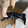 Aneikeh Winter Punk Style Women Knee-High Boots Designer Square Heels Buckle Strap Shoes Ladies Booties