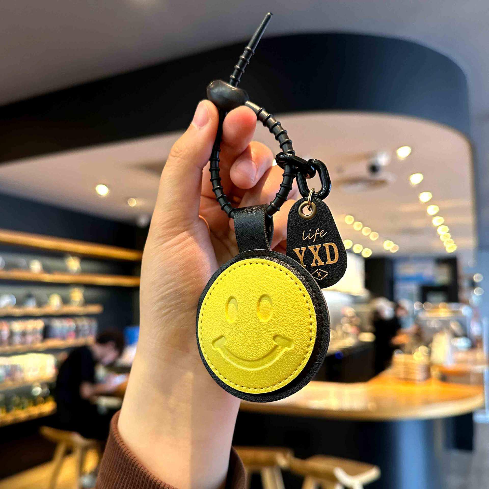 High-End Cute Cartoon Smiley Leather Backpack Pendant & Unisex Keychain