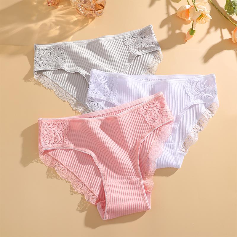 7PCS Cotton Underwear Women's Panties Set Comfort Underpants Floral Lace Briefs For Woman Sexy Low-Rise Pantys Intimates