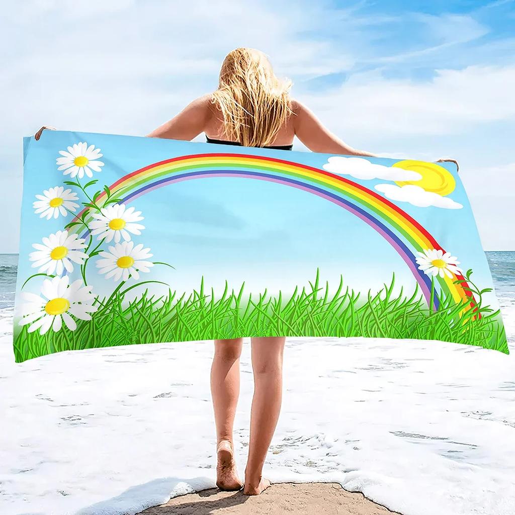 Beach Towel Rainbow Colors Printed Microfiber Beach Towel, Oversized Large Quick Dry & Sand Free Lightweight Towel Adults Towel