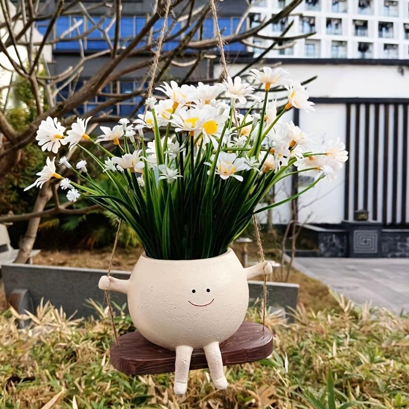 Rocking Chair/swing Face Flower Pot Succulent Planter Cute Resin Head Planters Home Garden Supplies for Indoor Outdoor Plants