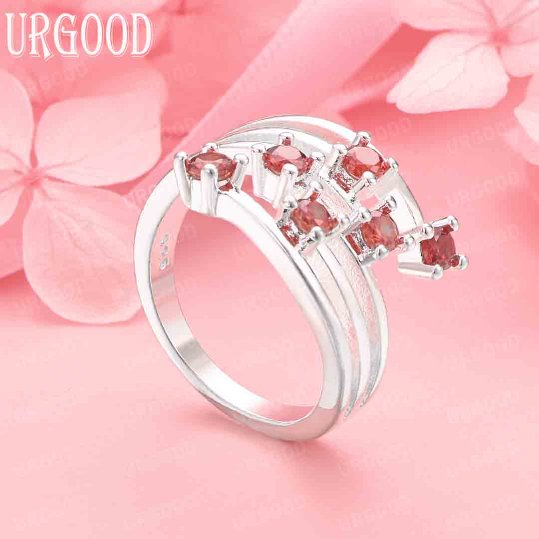 

925 Sterling Silver Wedding Jewelry Red AAA Zircon Ring 10#