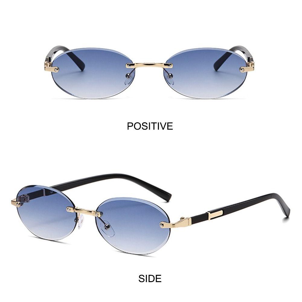 Frameless Oval Frame Sunglasses Street Style Hip-Hop Sun Glasses Retro Punk Shades  for Women