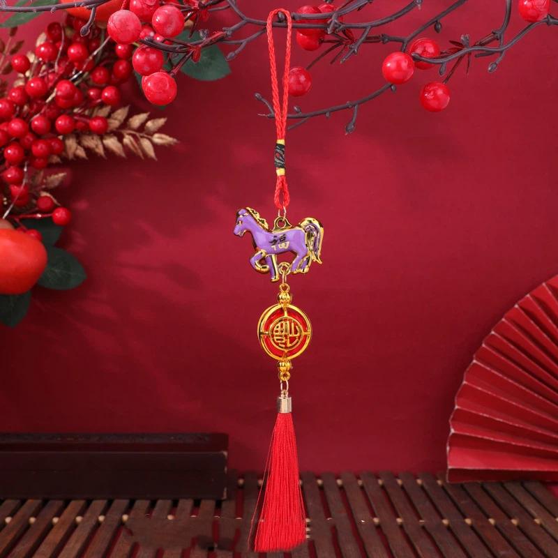 Festive Zodiac 2026 Year Of The Horse Lantern Pendant Chinese New Year Red Gold Lucky Decoration Car Pendant Accessories Gifts