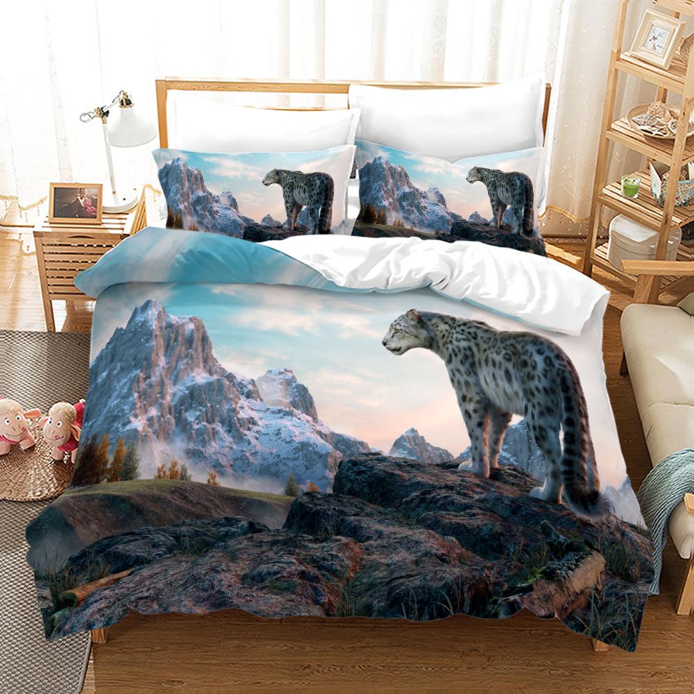 Leopard Duvet Cover Set King Size 3D Animal Print Bedding Set Wildlife Polyester Comforter Cover Set Red Rose For Kids Boys Girl