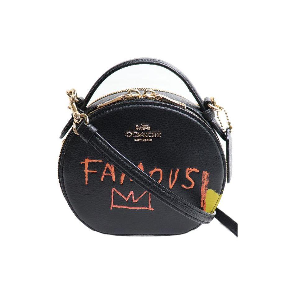 Coach X Basquiat Canteen 17 Graffiti Print Round Leather Handbag Crossbody Small Women Handbags Black C5657-IMA47