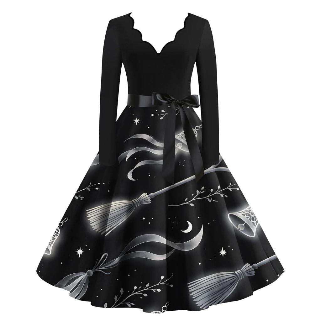 Women's Halloween Printed Maxi Dress for Costume Parties and Holiday Events