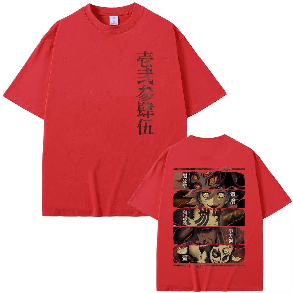 Anime Demon Slayer Kokushibo Douma Akaza Hantengu Gyokko Graphic T-shirt Men's Women Cartoon Oversized Tshirts Male Vintage Tees