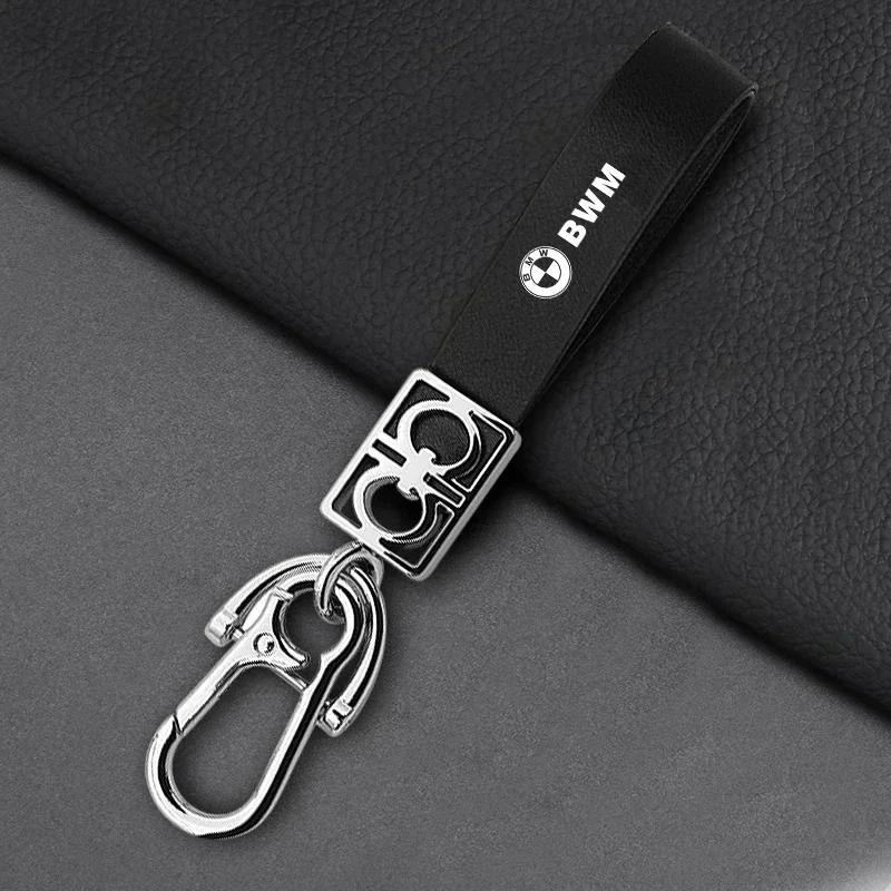 For BMW E36 E46 E90 E60 E39 F30 F10 F20 X5 E70 E53 G30 E91 E92 E93 Metal Leather Car Keychain Key Ring Decor Car Accessories