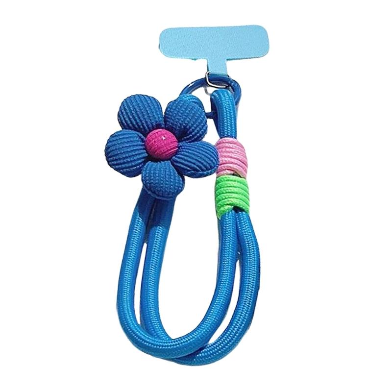 Modisches dehnbares Nylon-Handy-Lanyard mit floralem Akzent T-förmigem Clip Universell für Smartphones Schlüsselanhänger