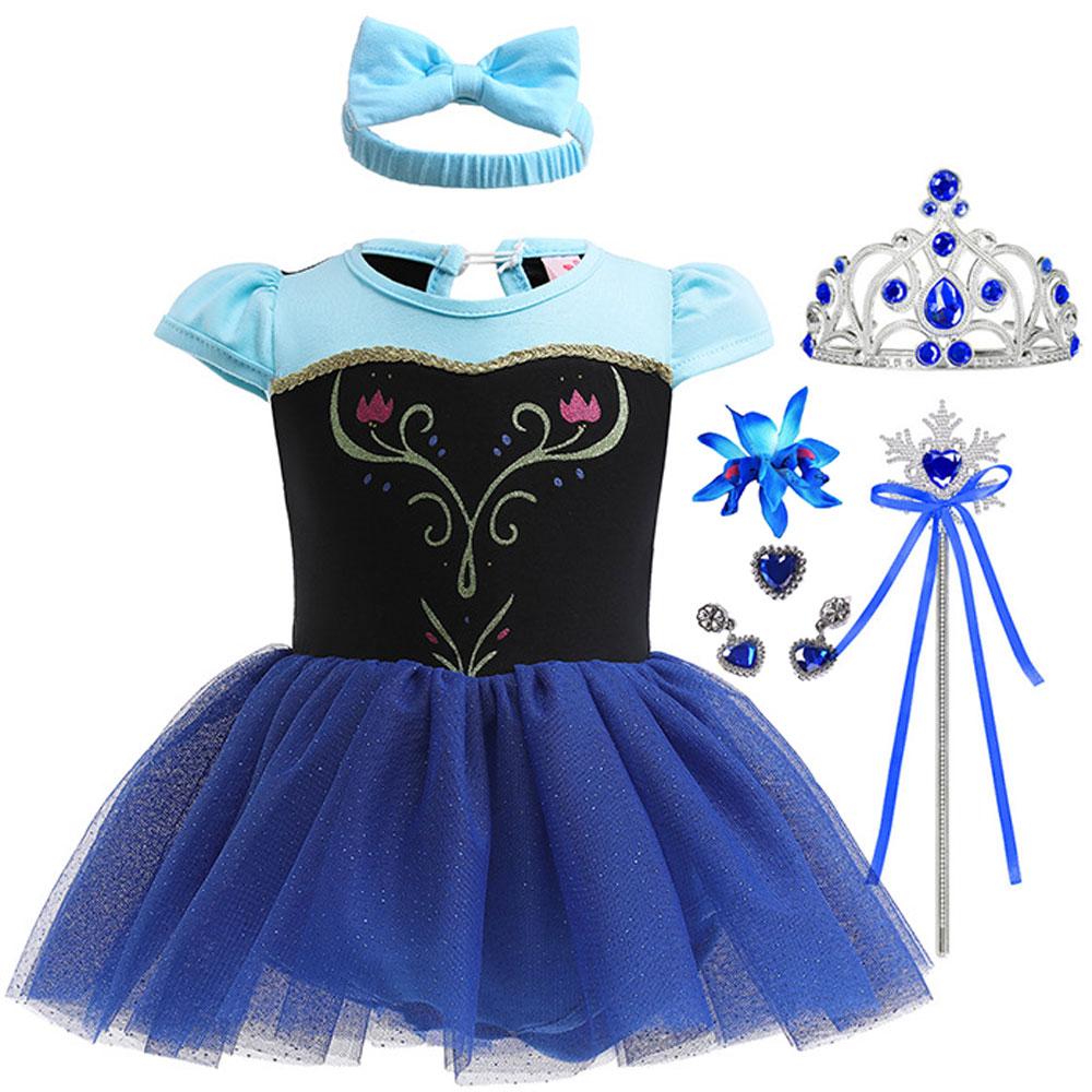 Summer Cool Swimsuit Infant and Toddler Cosplay Anna Princess Dress + Headband + Crown Necklace Gloves Accessories Set