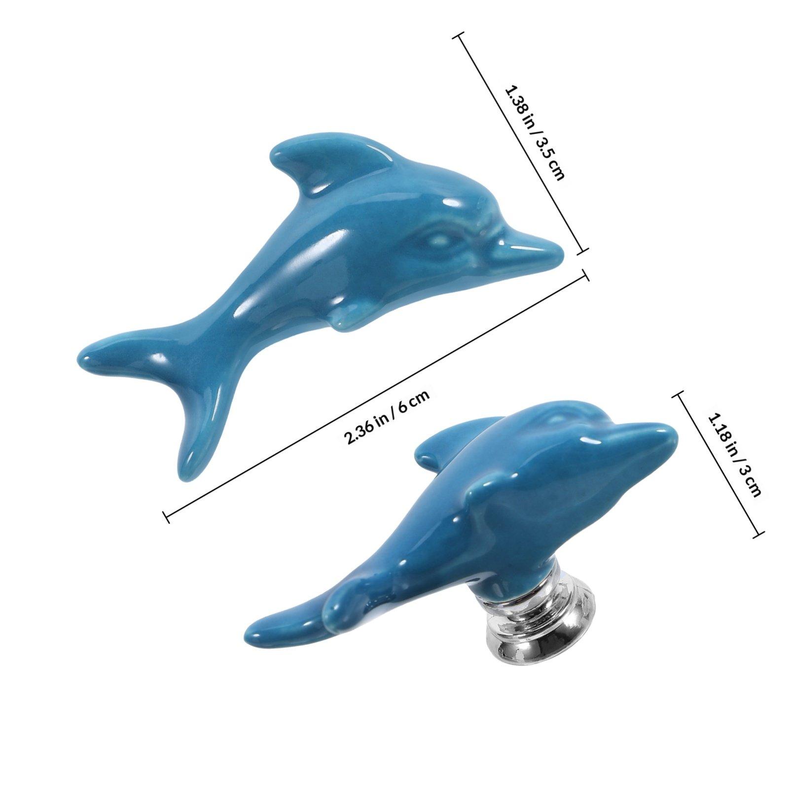 

2Pcs Premium Ceramic Dolphin Drawer Pulls Solid Cabinet Handles Contemporary Style for Kitchen Desk Wardrobe Bookcase Decor синій