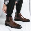 Men's Plus Size Brogue Pointed Toe Leather Ankle Boots - Formal & Casual High Top Shoes