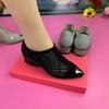 Fashion Hot Diamond Mesh Shoes Summer Pointed Thick Heel Hollow Zipper Rhinestone Women's Sandals Comfortable Breathable Low Heel Shoes Women