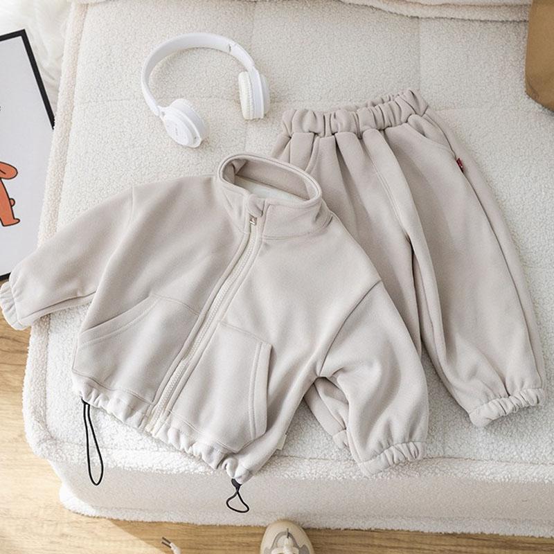 Baby Clothing Sets Children Fleece Casual Zipper Jacket Coat Pants 2Pcs Outfit Girl Boy Kids Korean Style Sport Suit