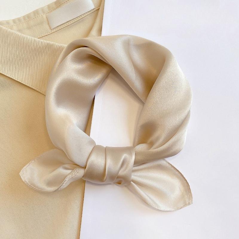 Solid Nature Silk Square Scarfs for Women Neck Ties Foulard Neckerchief Hairband Hands Bag Ribbons Headband Gift