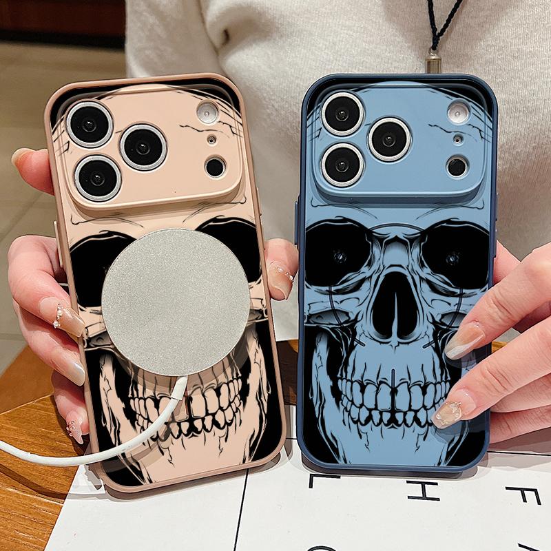 Human Skull Printed Magnetic Phone Case For iPhone 17 Pro Max 16 15 14 13 Pro Max For Magsafe Wireless Charge Hard PC Back Cover