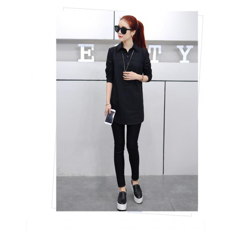 Women s Slim Fit Long-Sleeve Mid-Length Shirt - Spring Korean Style 2XL