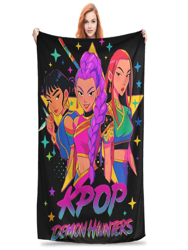 Kpop Dämonenjäger Pop Art Weiche Plüsch Überwurfdecke für Jungen Mädchen Gemusterte Tagesdecke Flanell Bettdecke Heimdekor