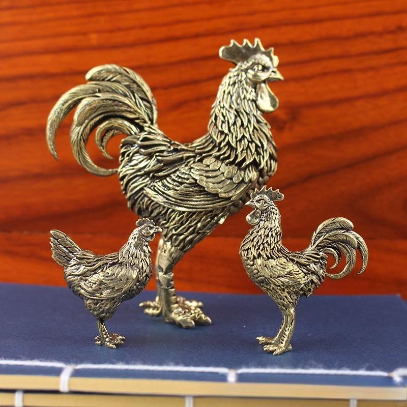 Creative Rooster Ornament Pure Brass Rooster Figurine Intricate Animal Brass Home Decor Office Gift Table Ornament
