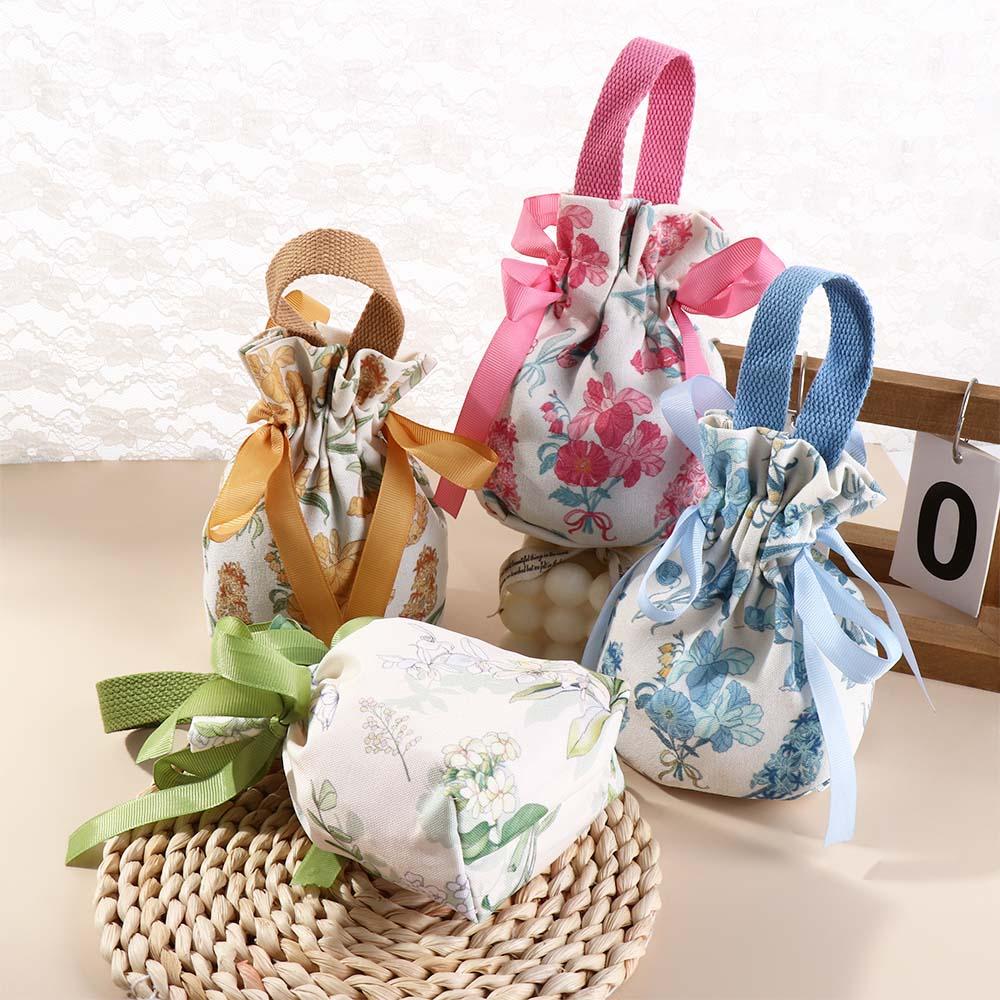 Vogel Klein Bloempje Polstas Grote Capaciteit Strik Handtas Canvas Trekkoord Tas Vrouw/Meisjes