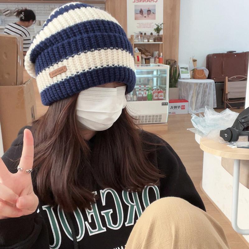Winter Warm Hat Women'S Casual Stacked Knitted Beanie Men'S Hat Striped Hip Hop Unisex Women'S Beanie Fashion Pullover Hat