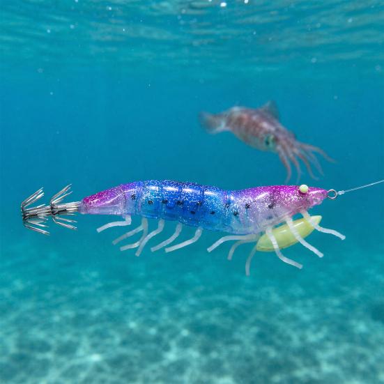 12CM/20G Karanlıkta Parlayan Karides Yem, Kalamar Jig Kancası Biyonik Karides Yem, Tatlı Su Tuzlu Su Alabalık Levrek Balıkçılığı İçin Simülasyon Karides Yemi