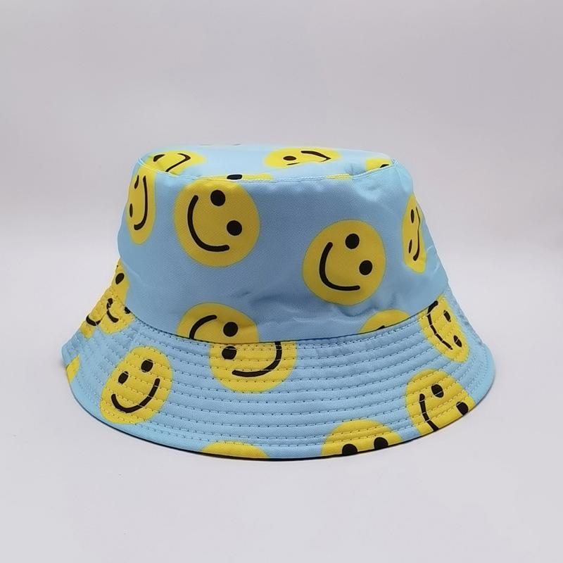 European and American Spring and Summer New Smiley Face Printed Bucket Hat Women's Sunshade Basin Hat Fashion Double-sided Sun Hat