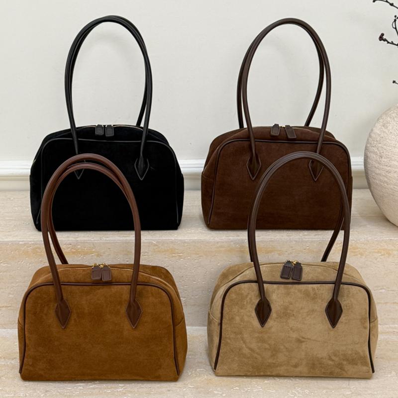 Retro Korean Tote Bag Womens Large Capaci Commuter Handbag Soft Handle Boston Bag Autumn New Sle Handbag for Women Suede Leather