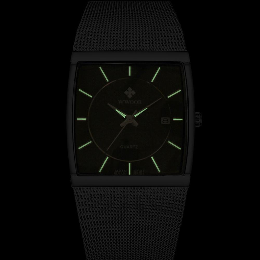 Top Brand WWOOR Quartz Watch Men Square Waterproof Business Men's Watches Luxury Black Steel Strap Sport Wrist Watch
