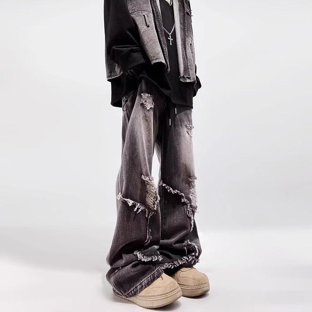 

Мужские летние желтые джинсы скинни с рваностями - Модные повседневные брюки в стиле хай-стрит L чёрный/серый