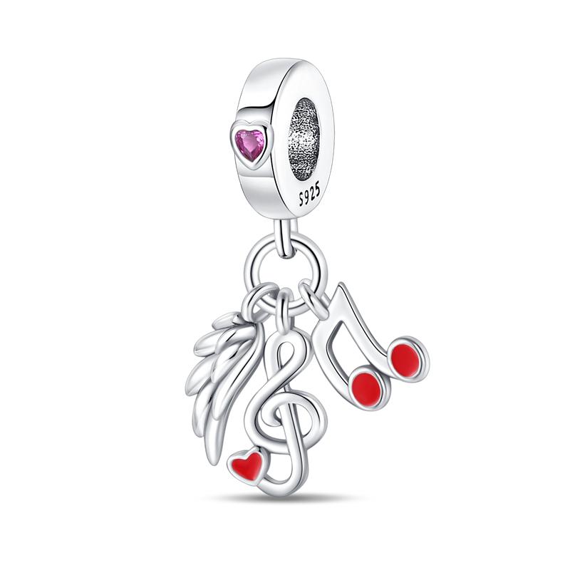 Romantic Music Charms Beads 925 Silver Piano Violin Red Guitar Punk Saxophone Pendants Fit Qikaola Bracelet DIY Jewelry