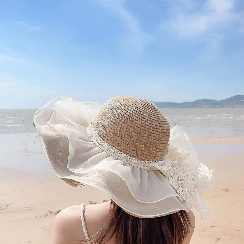 Kids Sun Protection Woven Straw Hat With Wide Brim For Beach Summer Holiday Dressup