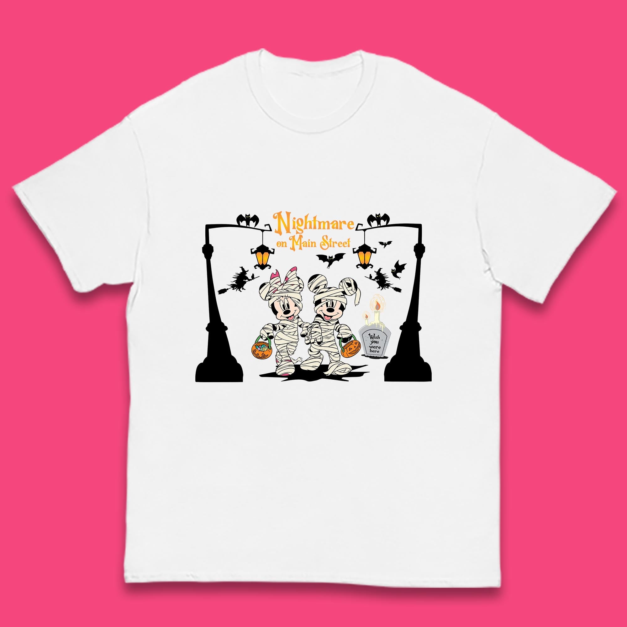 Nightmare On Main Street Disney Halloween Mickey Minnie Mouse Mummy Disneyland Trip Kids T Shirt 130