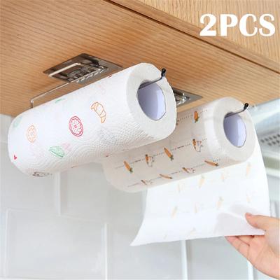 1/2pcs Roll Paper Holder Kitchen Bathroom Toilet Stainless Steel Self-adhesive Towel Rack Stand Cup Hanging Rack Home Organizer