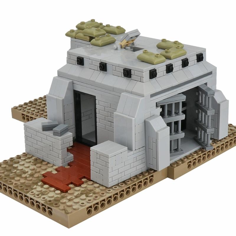 WW2 Military German Fortress Scene Building Blocks North African Trench Ruins Positions Bunker War Base Weapon Bricks Toys Boys