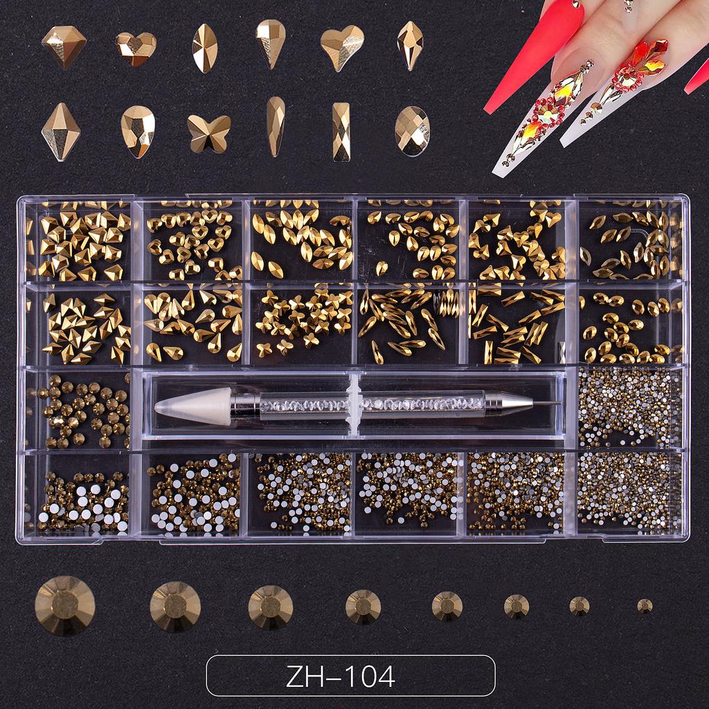 Nail Art 21 Grid Rhinestone Box Nail Art Diamond Flat Bottom Special-Shaped Diamond Nail Rhinestone Nail Art Jewelry Set
