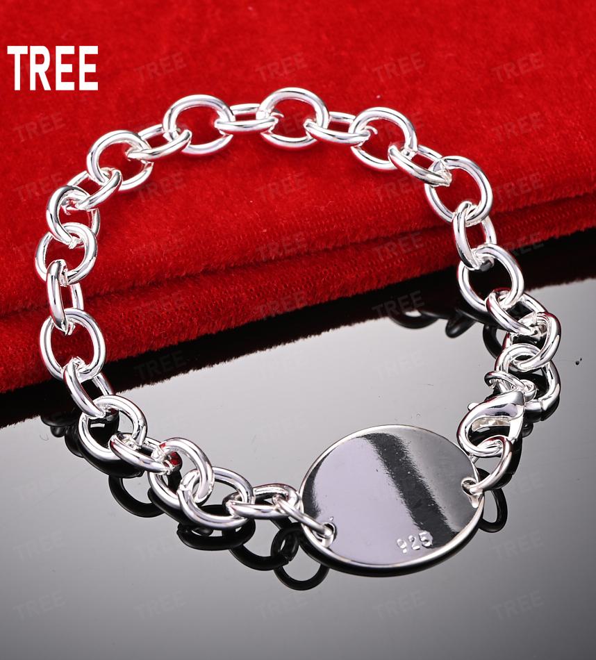 925 Sterling Silver Simple Oval Disc Side Chain Atmospheric Bracelet Gift Jewelry 20CM
