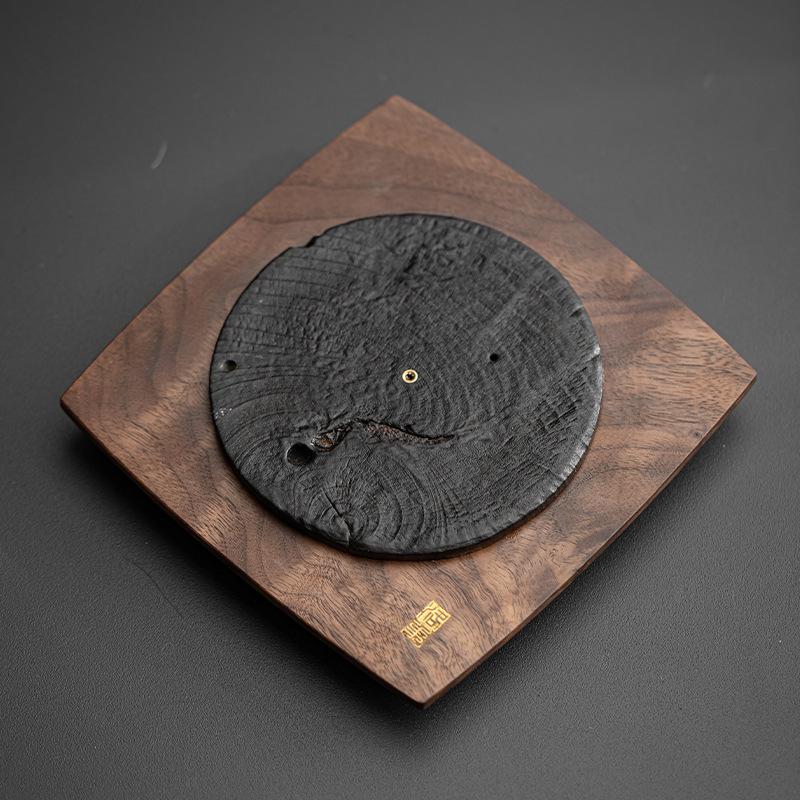

BEPAN Chinese multi-functional walnut wood incense holder small tea table decoration, walnut wood incense burner plate and pot support 17X17CM
