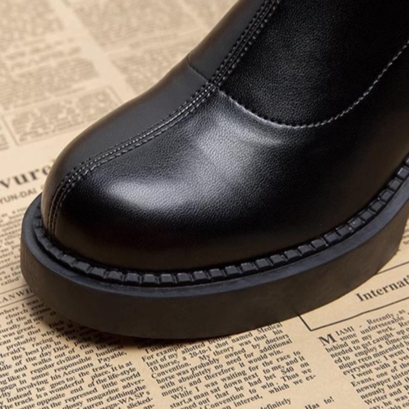 Women's Ankle Boots Fashion Elegant Soft Leather Boot High Top Chelsea Boots 2024 Winter Plush Warm Boots for Women Botas Mujer